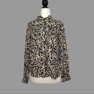 💙 4P 💙 NWT Anthro Ruffled Button Down Petite Leopard Collar Feminine​